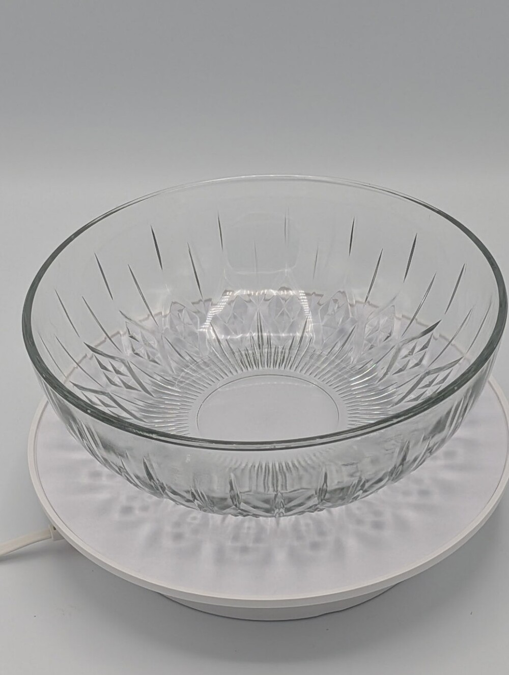 Vintage Mid Century Clear Cut Glass Serving Bowl